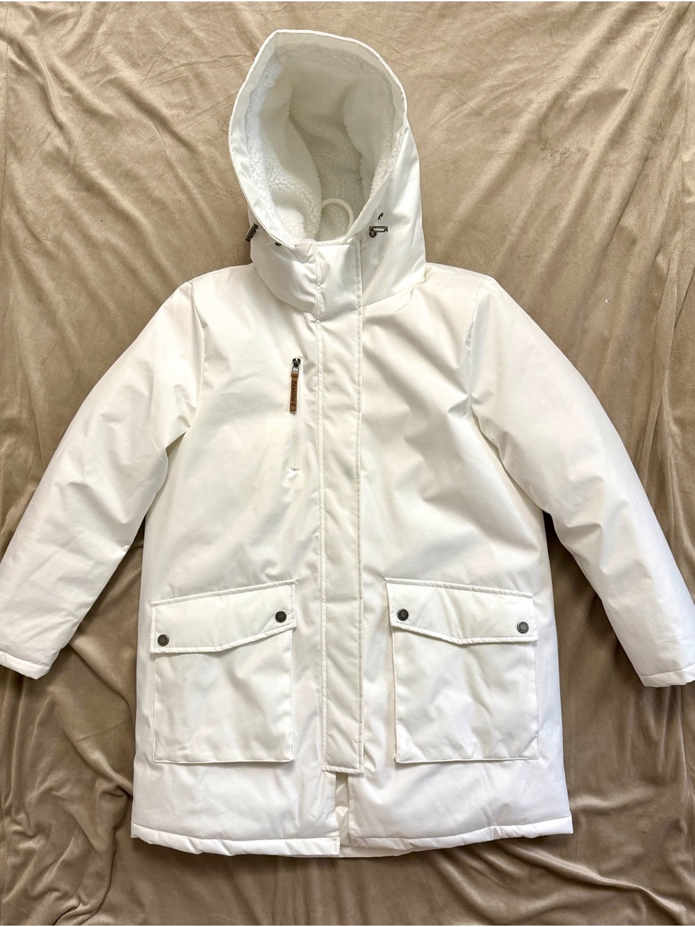 BearPaw Women's White Hooded Parka - Insulated Snow Jacket Large